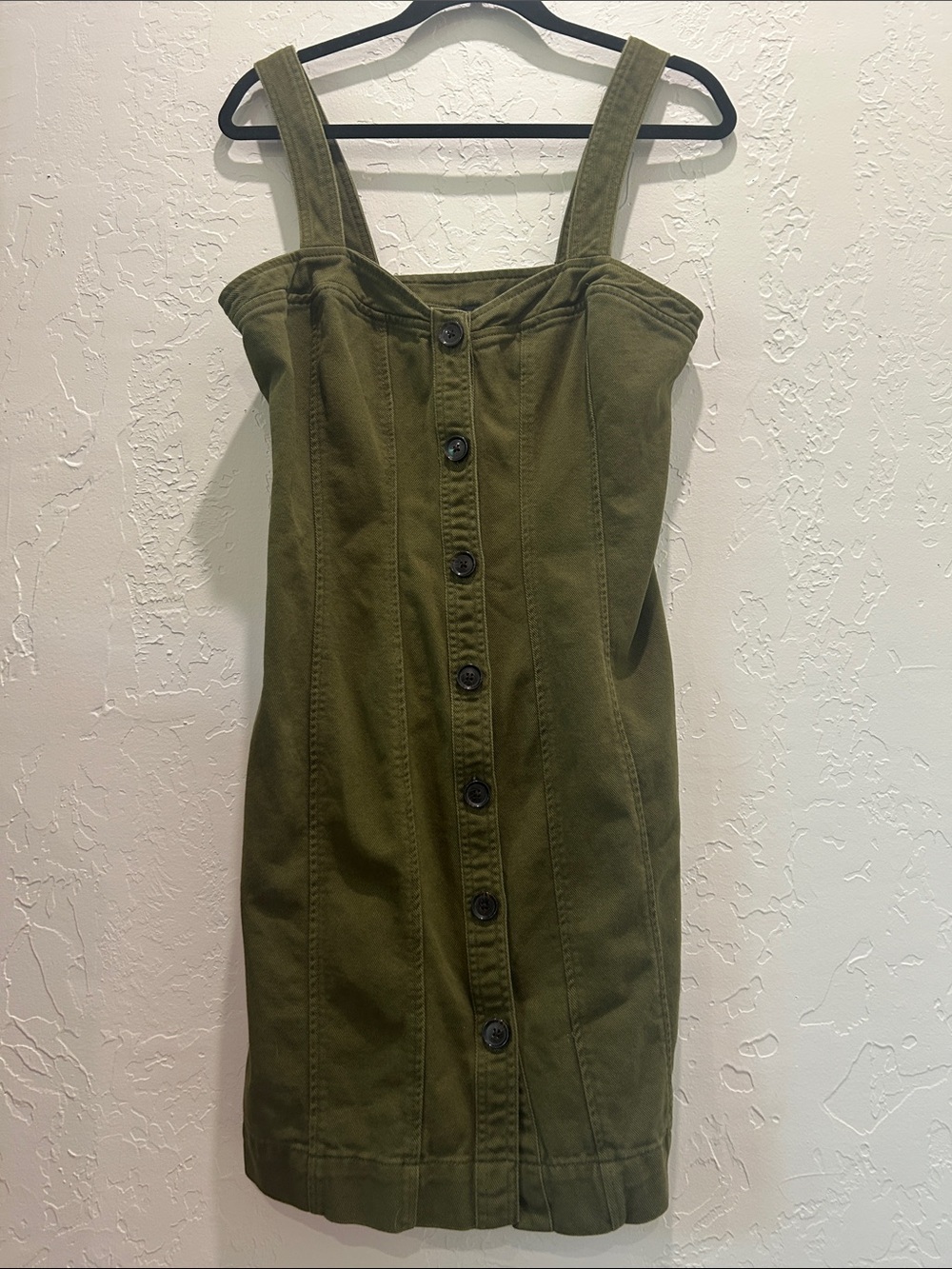 Olive Green Button-Front Sleeveless Dress